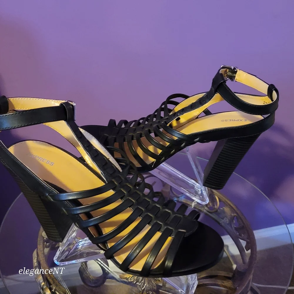 Express Strappy Gladiator Ankle Strap Heeled Sandal Black Women's Sz: 10 NWOT